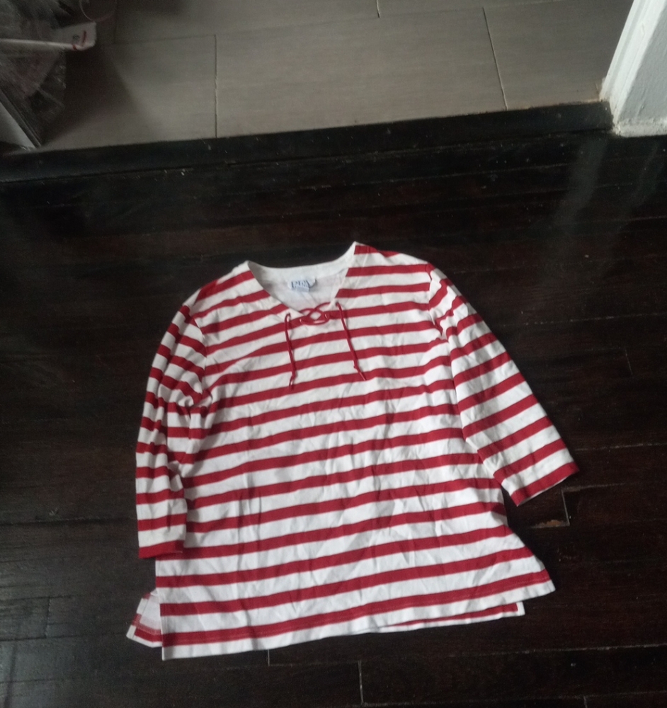 Womans BFA Classics V Neck Sweater Color Red White Size 1X Drawstrings Cozy...